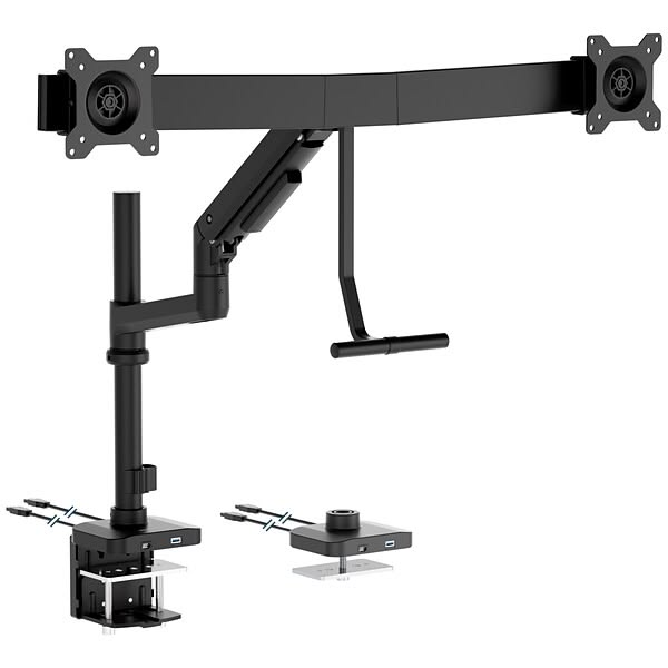 Dual Monitor Gas Spring Desk Mount – Crossbar Arm for 17"–32" Screens, Black