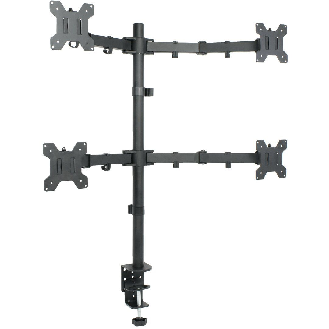 Quad Monitor Desk Mount – Adjustable Arms for Four 13"–32" Screens, Black