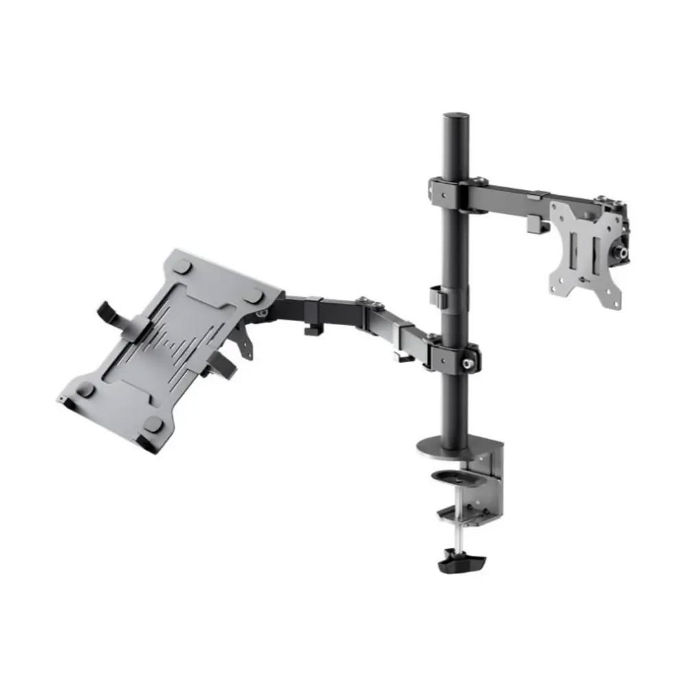 Single Monitor & Laptop Desk Mount – Adjustable Dual Arm for Up to 32" Monitor, Black